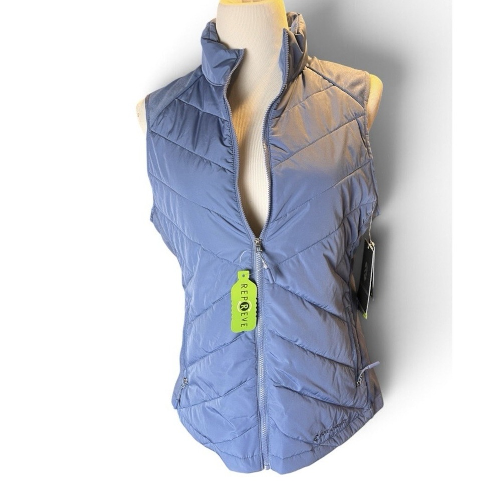 Free Country Women's M Quilted Hybrid Vest Chambray Blue NWT Repreve Stretch